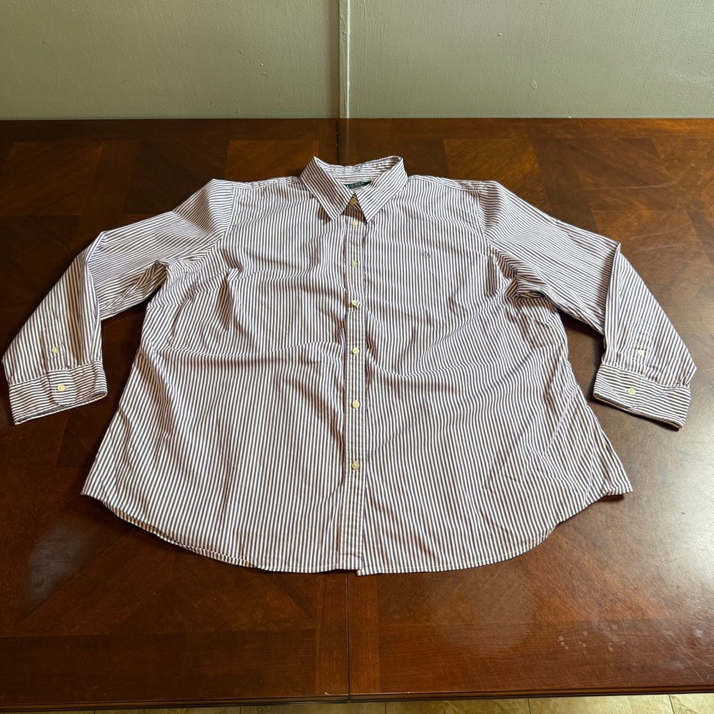 Lauren Ralph Lauren Purple White Striped Button Down Shirt Plus Size 3X